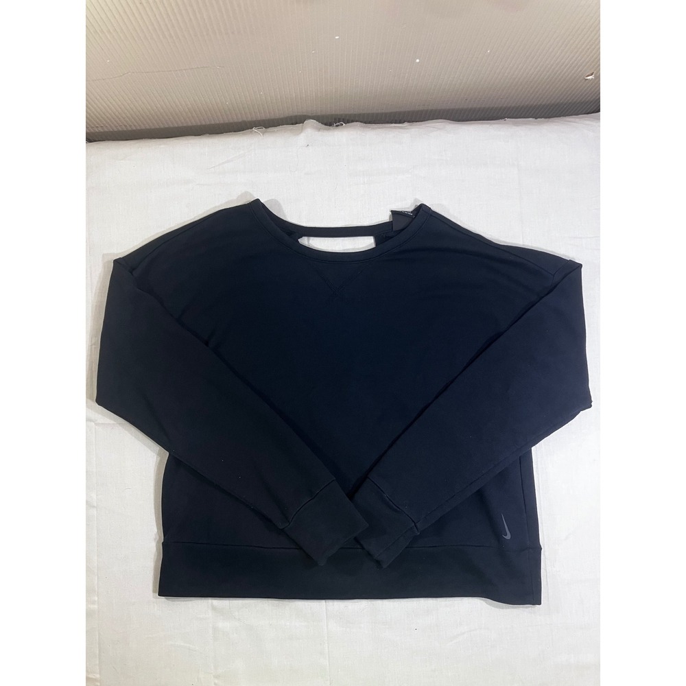 Nike Womens Dri-Fit Open Back Sweatshirt Black Crew Neck Long Sleeve Size M